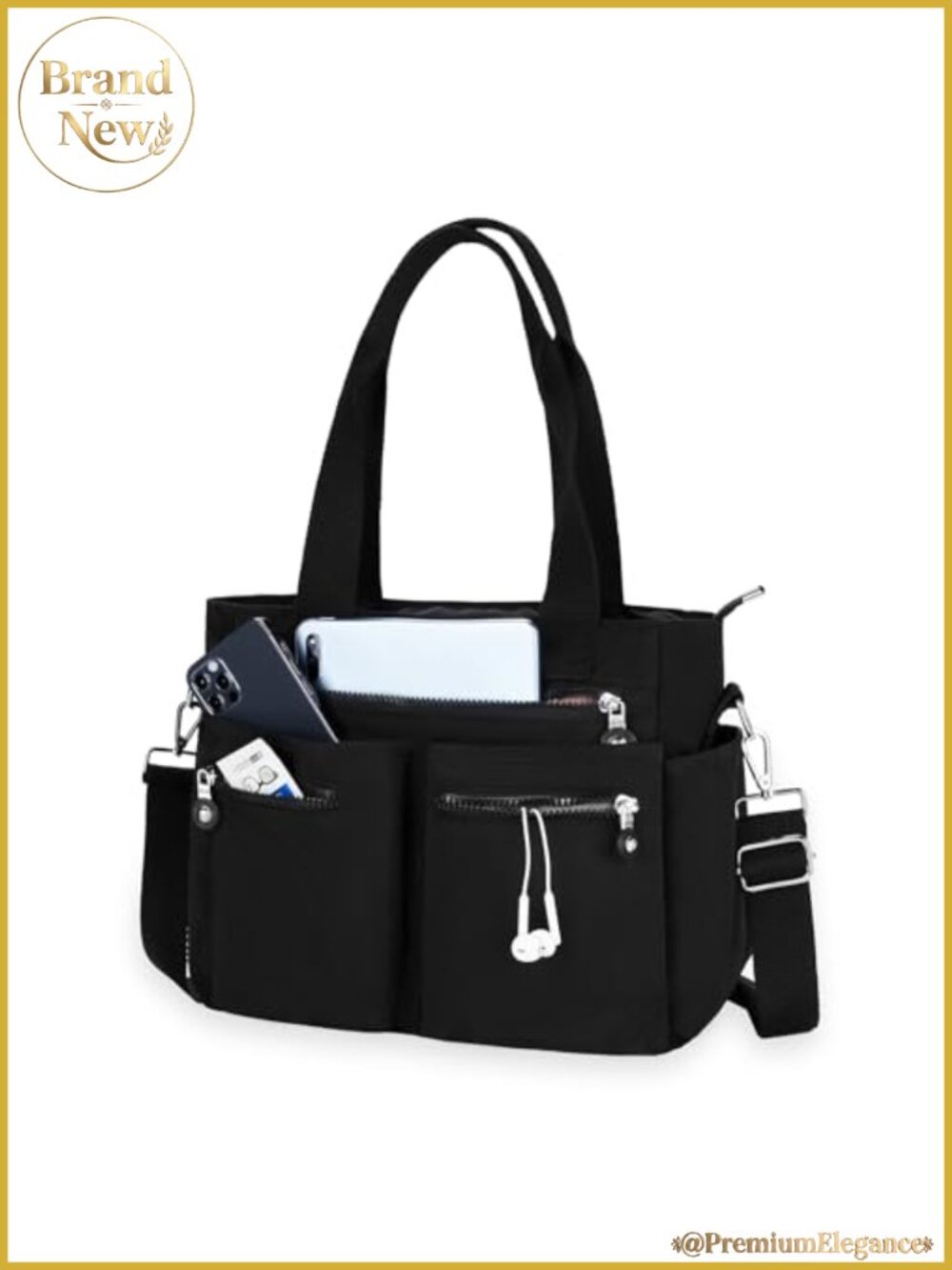 Waterproof Nylon Tote Bag with Multiple Pockets Crossbody
